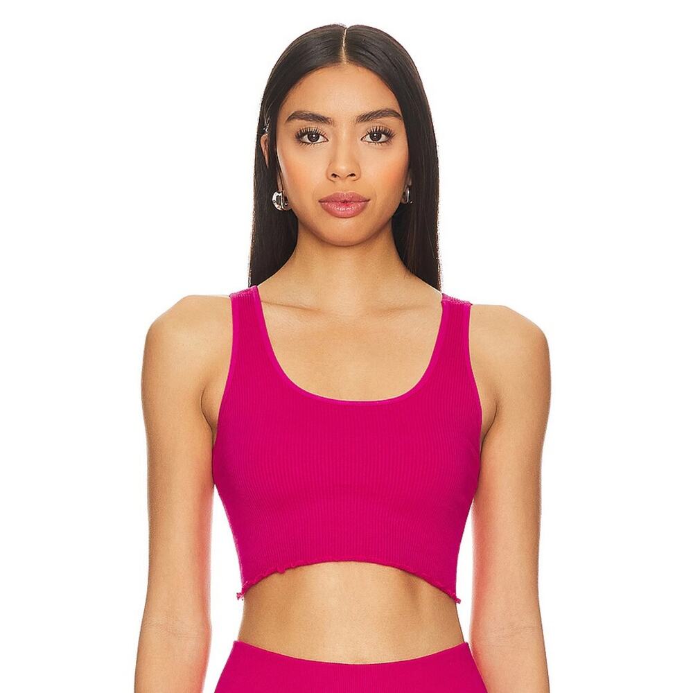 Spiritual Gangster Amor Seamless Ribbed Crop Tank Magenta Pink Shelf Bra XS/S